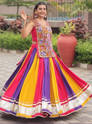 Gamthi Work Navratri Lehenga Choli Multi Color